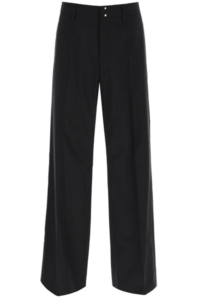 Shop Mm6 Maison Margiela Straight Cut Pants With Pinstripe Motif In Black