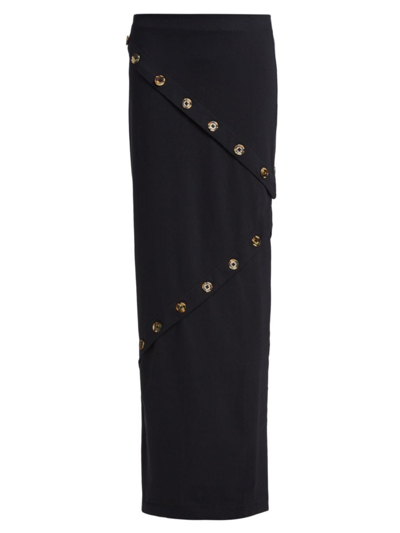 Shop A.w.a.k.e. Women's Fitted Jersey Button Maxi Skirt In Black