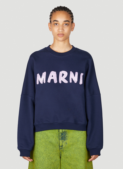Shop Marni Logo Print Sweatshirt In Blue