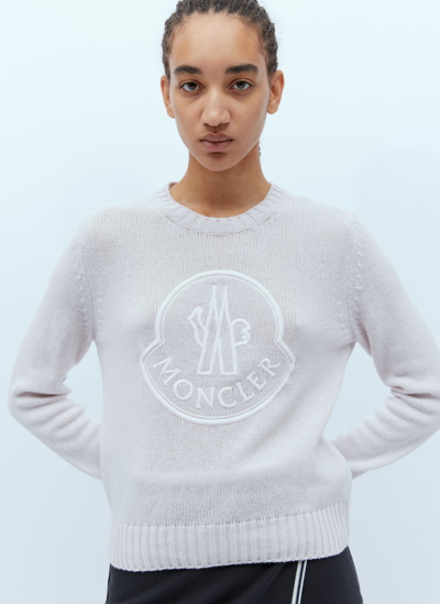 Shop Moncler Logo Embroidery Knit Sweater In Pink