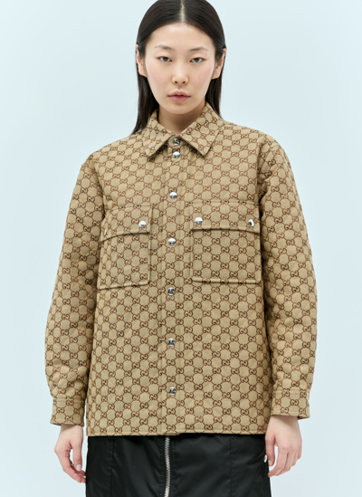 Shop Gucci Gg Canvas Overshirt In Brown
