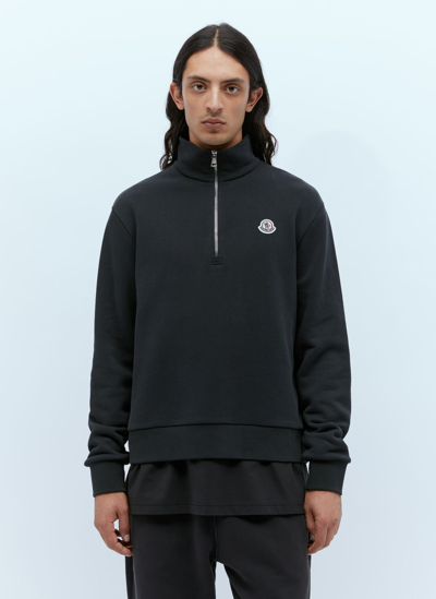 Shop Moncler Logo Patch Half-zip Sweatshirt In Black