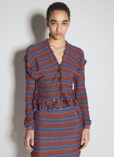 Shop Vivienne Westwood Stripe Broken-stitch Knit Cardigan In Grey