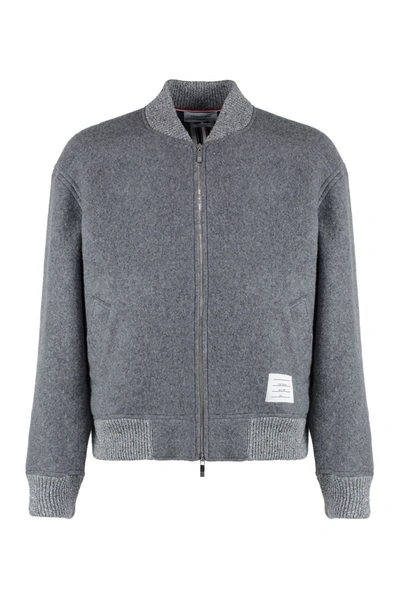 Shop Thom Browne Wool Bomber Jacket In Grey