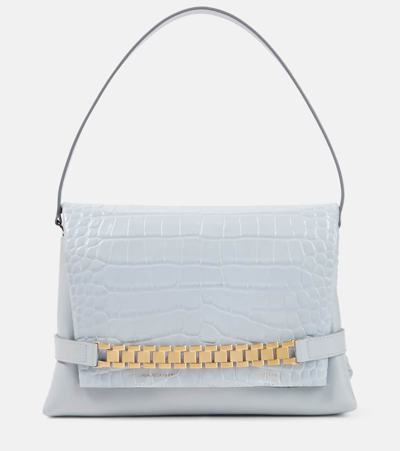Victoria Beckham Chain Pouch Croc-effect Leather Shoulder Bag In Light Grey