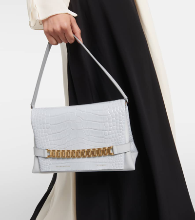 Victoria Beckham Chain Pouch Croc-effect Leather Shoulder Bag In Light Grey