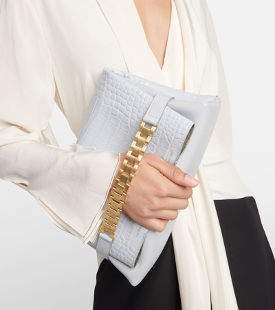 Victoria Beckham Chain Pouch Croc-effect Leather Shoulder Bag In Light Grey