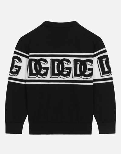 Dolce & Gabbana Black Crewneck Sweater With Dg Motif In Wool Blend Man