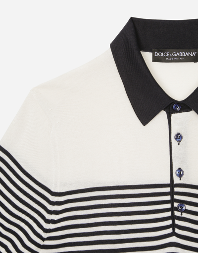 Dolce & Gabbana Dg Patch Striped Knitted Polo Shirt In Multicolor