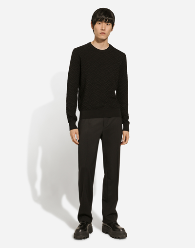Dolce & Gabbana Men Black Sweater With Tonal Signature Logo In Silk Man In Black