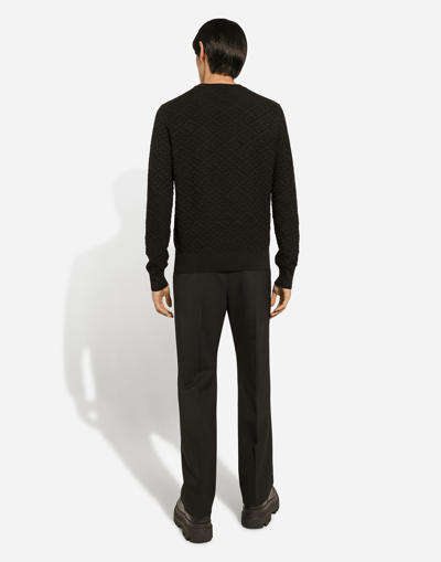 Dolce & Gabbana Men Black Sweater With Tonal Signature Logo In Silk Man In Black