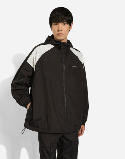 Dolce & Gabbana Technical Fabric Jacket With Logo Print In Blue