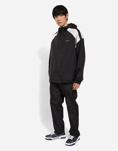 Dolce & Gabbana Technical Fabric Jacket With Logo Print In Blue