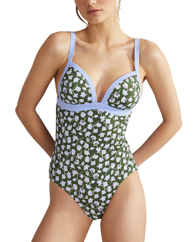 Shop Boden Triangle Panelled Swimsuit In Green