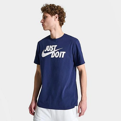 Shop Nike Men's Sportswear Just Do It Swoosh T-shirt In Midnight Navy/white
