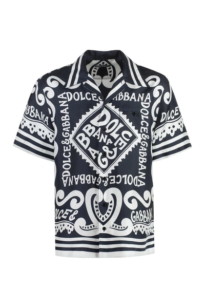 Shop Dolce & Gabbana Printed Silk Shirt In Blue