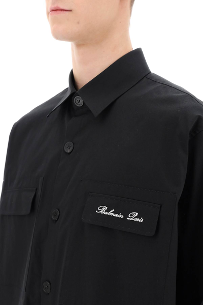 Shop Balmain Overshirt With Logo Embroidery