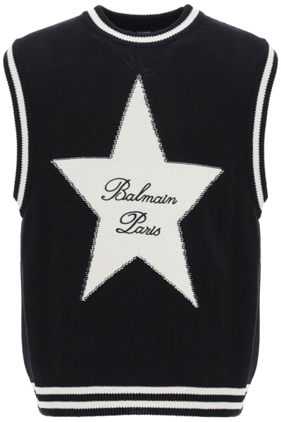 Shop Balmain Vest With Star Intarsia