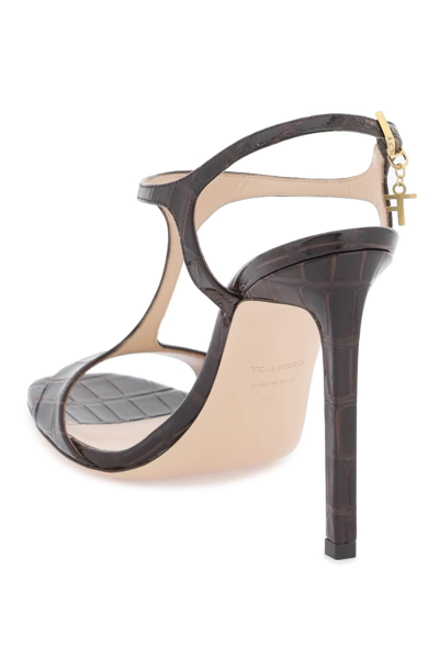 Shop Tom Ford Angelina Sandals In Croco Embossed Glossy Leather