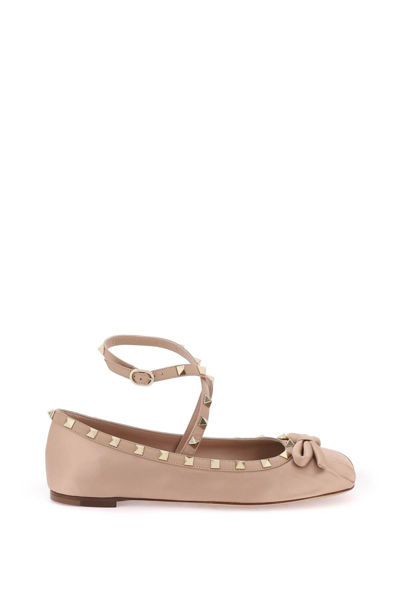 Shop Valentino Garavani Silk Rockstud Ballet Flats