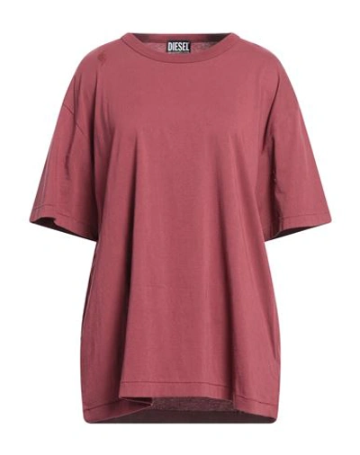 Shop Diesel Woman T-shirt Burgundy Size Xs Cotton In Red