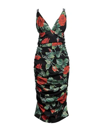 Dolce & Gabbana Woman Midi Dress Black Size 8 Silk, Elastane, Polyester, Polyamide In Black
