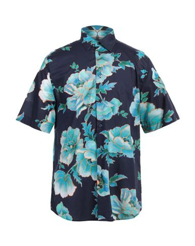 Shop Etro Man Shirt Navy Blue Size M Cotton