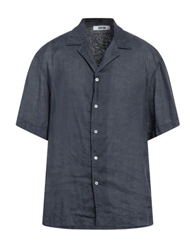 Shop Grifoni Man Shirt Slate Blue Size 42 Linen