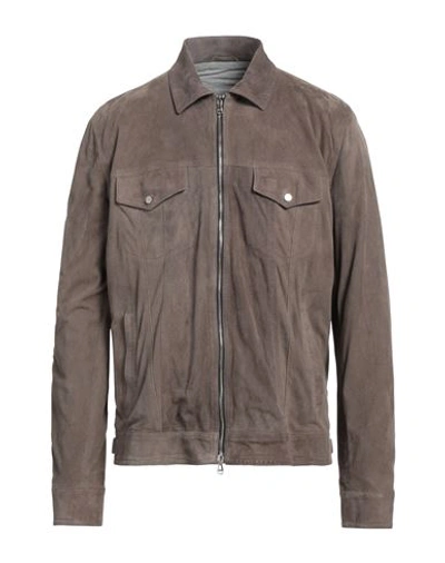 Shop Barba Napoli Man Jacket Khaki Size 46 Soft Leather In Beige