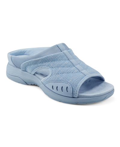 Shop Easy Spirit Women's Traciee Square Toe Casual Slide Sandals In Light Blue Knit - Textile