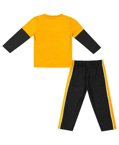 Colosseum Toddler Boys And Girls  Gold, Black Iowa Hawkeyes Long Sleeve T-shirt And Pants Set In Gold,black