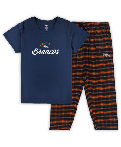 Shop Concepts Sport Women's  Navy Denver Broncos Plus Size Badge T-shirt And Flannel Pants Sleep Set