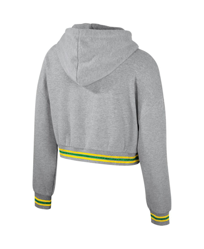 The Wild Collective Women's  Heather Gray Distressed Oregon Ducks Cropped Shimmer Pullover Hoodie In Heather Gray