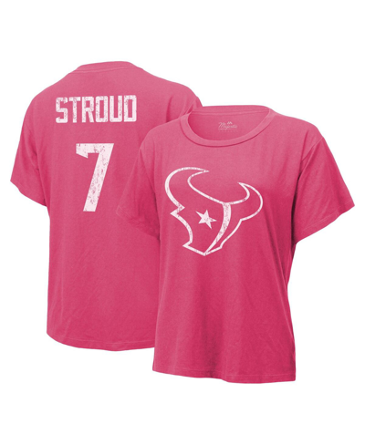 Majestic Women's  Threads C.j. Stroud Pink Distressed Houston Texans Name And Number T-shirt In Pink