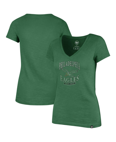 Shop 47 Brand Women's ' Kelly Green Distressed Philadelphia Eagles Scrum V-neck T-shirt