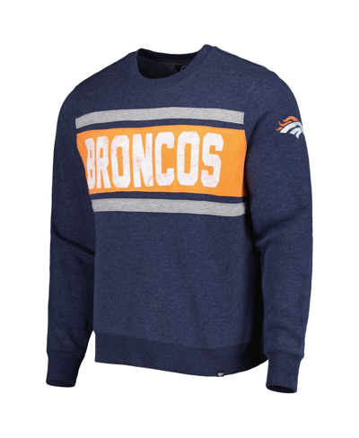 Shop 47 Brand Men's ' Heather Navy Distressed Denver Broncos Bypass Tribeca Pullover Sweatshirt
