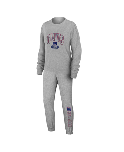 Wear By Erin Andrews Heather Gray New York Giants Plus Size Knitted Tri-blend Long Sleeve T-shirt & In Heather Gray
