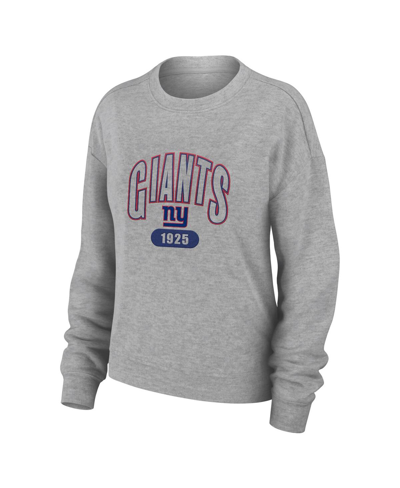 Shop Wear By Erin Andrews Women's  Heather Gray New York Giants Knit Long Sleeve Tri-blend T-shirt And Pan