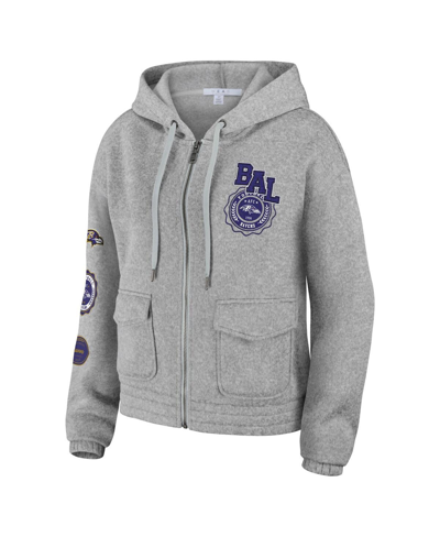 Shop Wear By Erin Andrews Women's  Heather Gray Baltimore Ravens Full-zip Hoodie