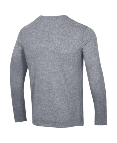 Shop Champion Men's  Heather Gray Distressed New York Rangers Tri-blend Dual-stripe Long Sleeve T-shirt