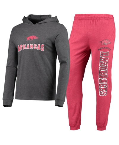 Shop Concepts Sport Men's  Cardinal, Heather Charcoal Arkansas Razorbacks Meter Long Sleeve Hoodie T-shirt In Cardinal,heather Charcoal