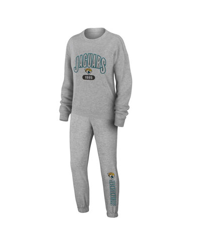 Wear By Erin Andrews Heather Gray Jacksonville Jaguars Knit Long Sleeve Tri-blend T-shirt & Pants Sl In Heather Gray