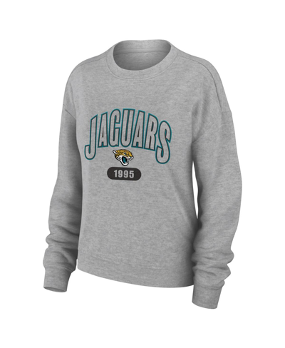 Wear By Erin Andrews Heather Gray Jacksonville Jaguars Knit Long Sleeve Tri-blend T-shirt & Pants Sl In Heather Gray
