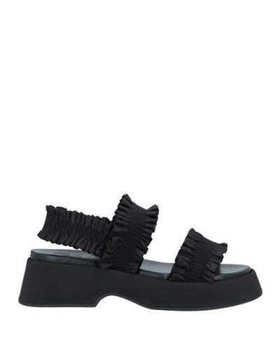 Shop Ganni Woman Sandals Black Size 11 Textile Fibers, Leather