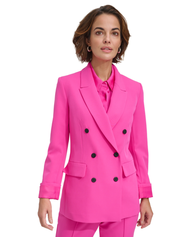 Shop Dkny Women's Double-breasted Jacket In Radiant Pink