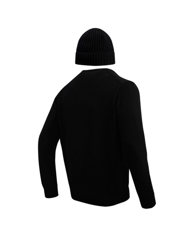 Shop Pro Standard Men's  Black Las Vegas Raiders Crewneck Pullover Sweater And Cuffed Knit Hat Box Gift Se