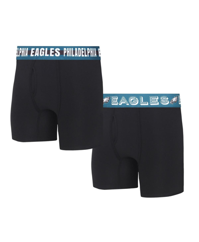 Concepts Sport Philadelphia Eagles Gauge Knit Boxer Brief Two-pack In Black