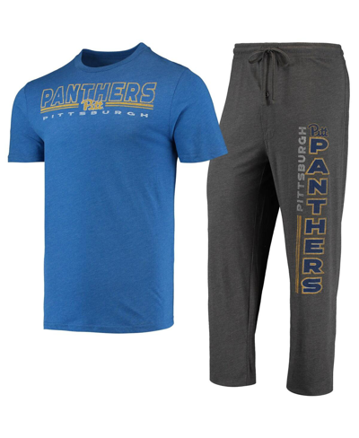 Shop Concepts Sport Men's  Heathered Charcoal, Royal Distressed Pitt Panthers Meter T-shirt And Pants Slee In Heathered Charcoal,royal