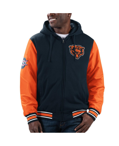 Shop G-iii Sports By Carl Banks Men's  Navy, Orange Chicago Bears Player Option Full-zip Hoodie Jacket In Navy,orange
