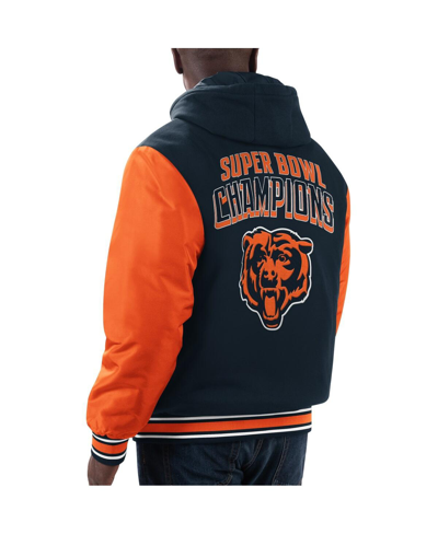 Shop G-iii Sports By Carl Banks Men's  Navy, Orange Chicago Bears Player Option Full-zip Hoodie Jacket In Navy,orange